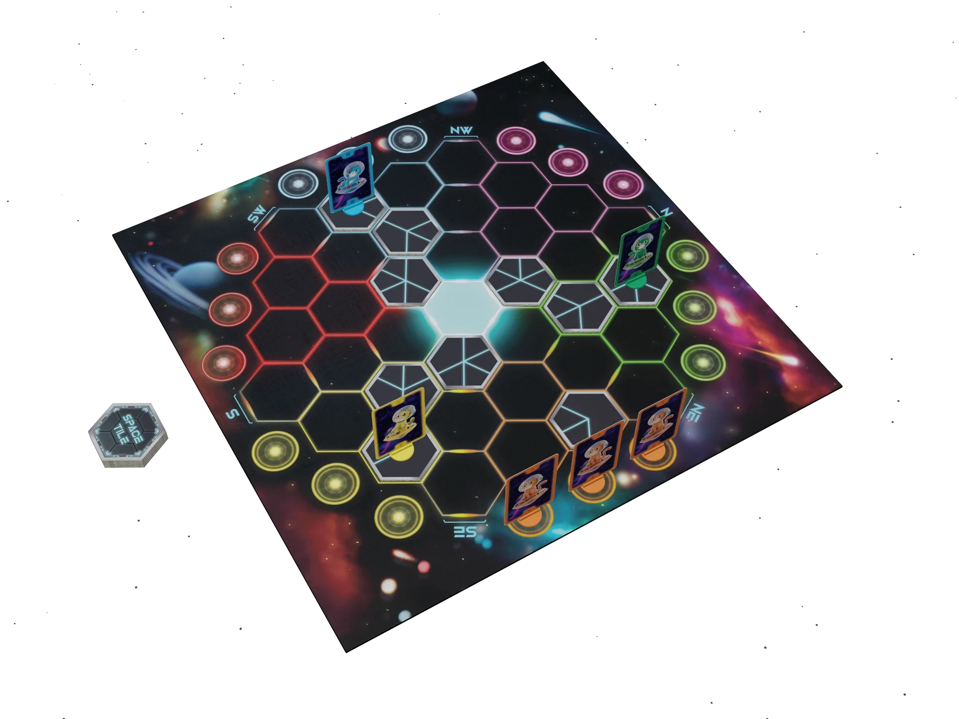 Animated Catastrotree turn showing a Space Tile drawn, flipped, and legally placed