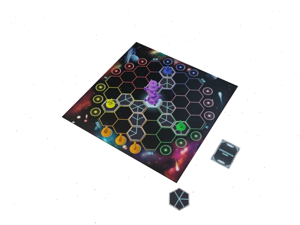 3D cats face the Eternal Cat Tree while moving along centered Space Tiles.