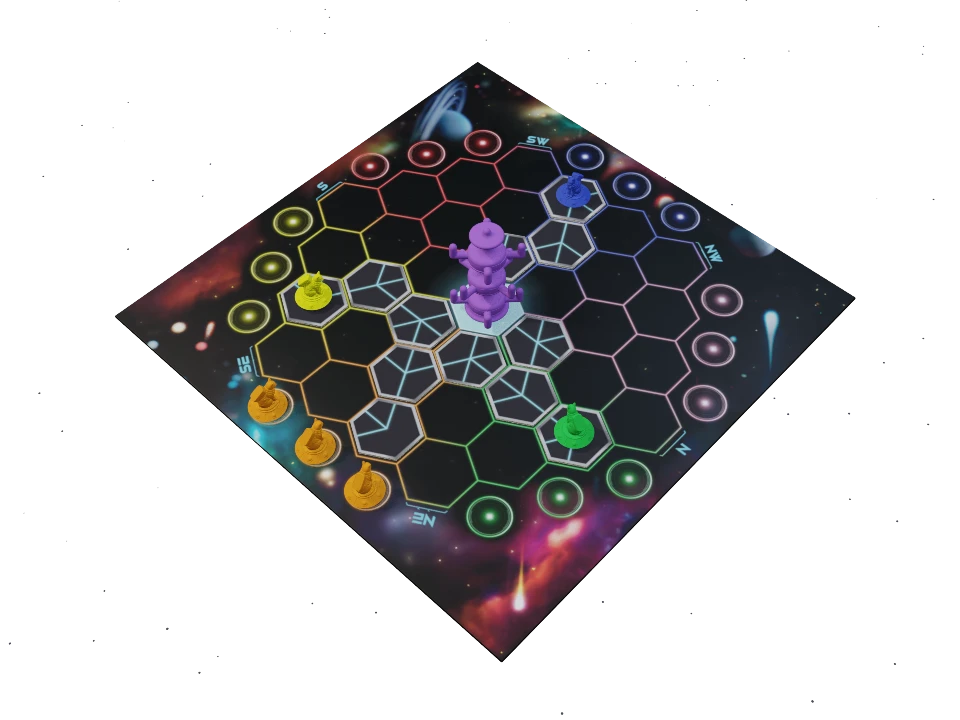 3D cats face the center as they move along centered Space Tiles toward the Eternal Cat Tree.