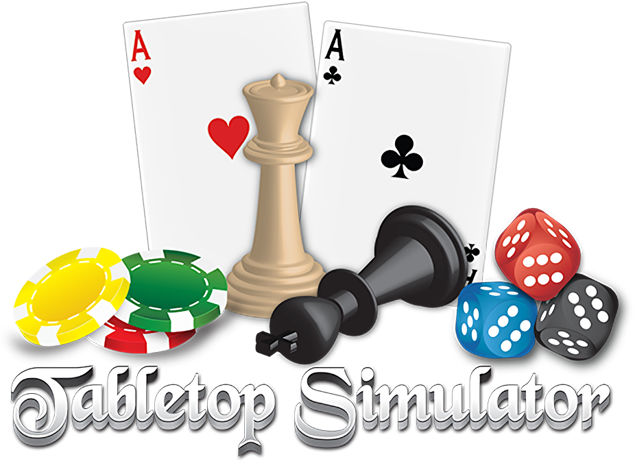 Tabletop Simulator logo with cards, chess pieces, poker chips, and dice